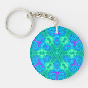 Porte-clefs Étoile et boucles en bleu vert et rose