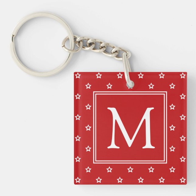 Porte-clefs Étoiles blanches sur Monogramme rouge vif (Devant)