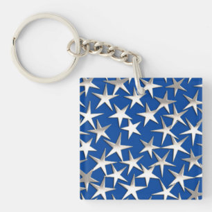 Porte-clefs Étoiles d'argent sur bleu cobalt