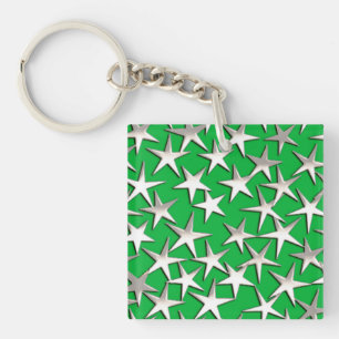 Porte-clefs étoiles d'argent sur vert émeraude
