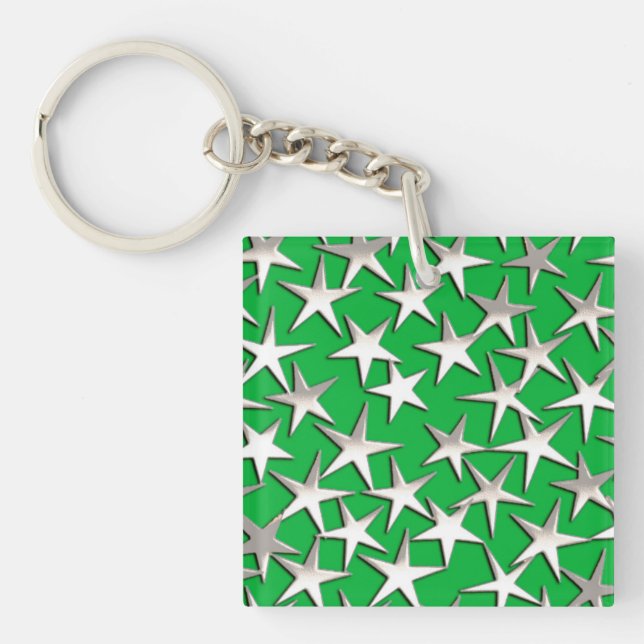 Porte-clefs étoiles d'argent sur vert émeraude (Devant)