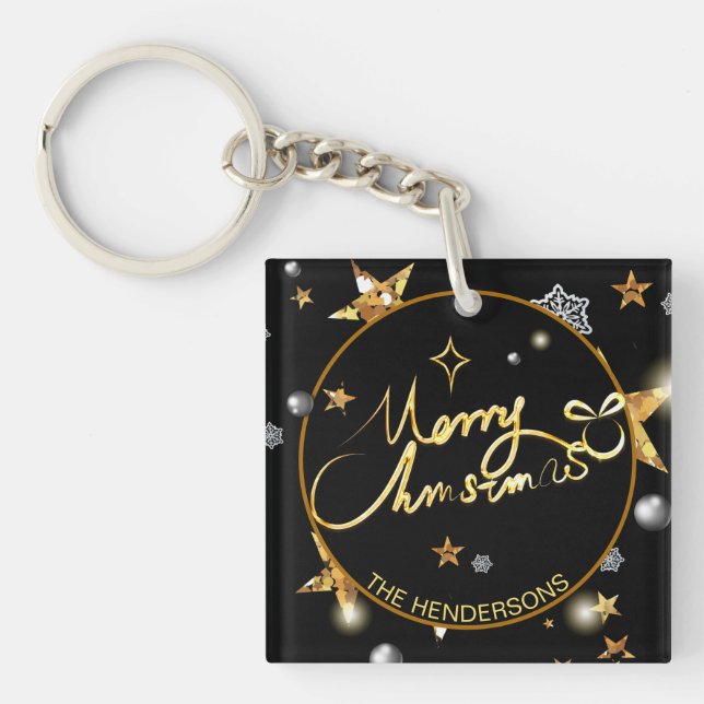 Porte-clefs Étoiles Noires de luxe sobre sur mesure Noël (Devant)