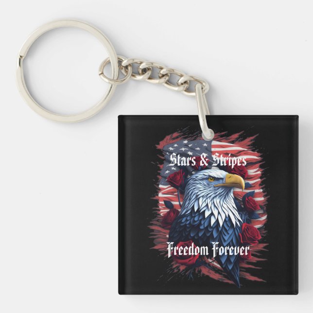Porte-clefs Étoiles Rayures Liberté Pour Toujours Aigle Drapea (Devant)