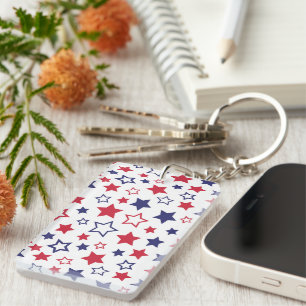 Porte-clefs Étoiles rouges et bleues, 4 juillet, fond blanc