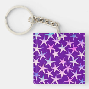 Porte-clefs Étoiles satinées, lavande sur fond pourpre