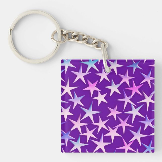 Porte-clefs Étoiles satinées, lavande sur fond pourpre (Devant)