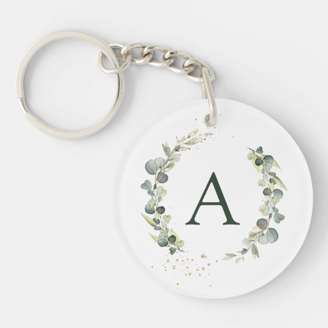 Porte-clefs Eucalyptus Botanique Monogramme Mariage de verdure (Devant)