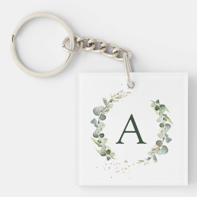 Porte-clefs Eucalyptus Botanique Monogramme Mariage de verdure (Devant)