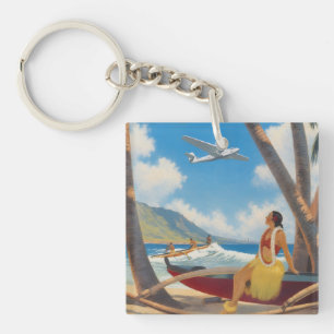 Porte-clefs Évasion Aloha de la fille hula hawaïenne vintage p