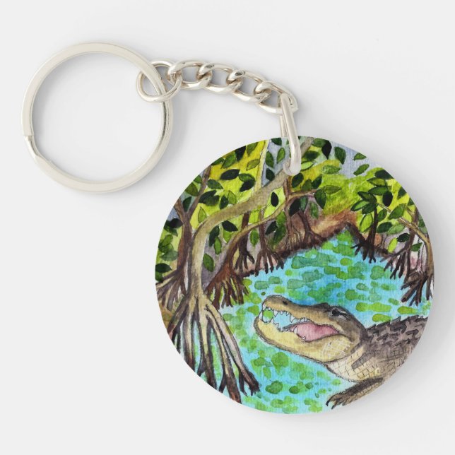 Porte-clefs Everglades Aquarelle Crocodile Alligator Floride (Devant)