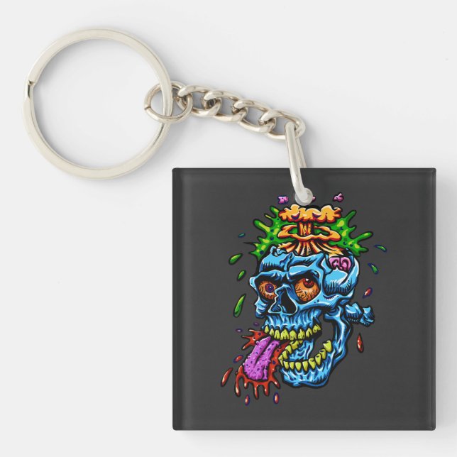 Porte-clefs Explosion de Crâne Colorée (Devant)