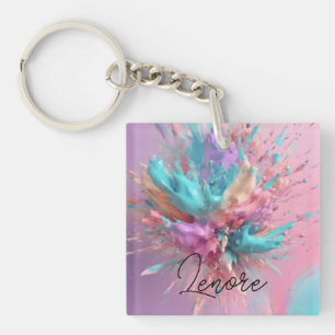 Porte-clefs Explosion Peinture Abstraite rose Turquoise Lilac