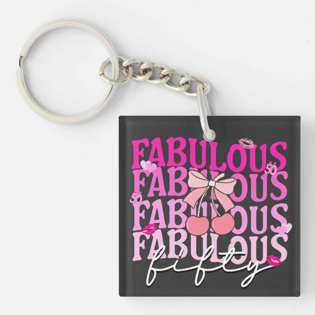Porte-clefs Fabuleux Cinquante Pink Gradient Cerry Bow Anniver (Devant)