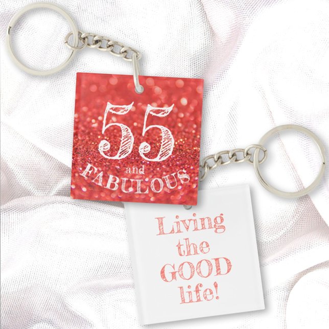 Porte-clefs Fabulous 55 Birthday Coral Glitter Double Sided (Créateur téléchargé)