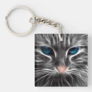 Porte-clefs Face de chat bleu magnifique