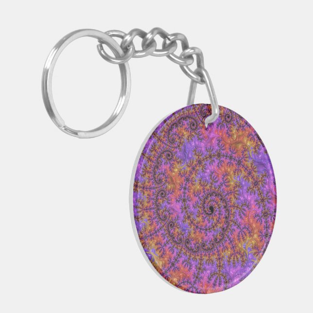 Porte-clefs Fâcheux Trippy coloré Vibrant Spiraling Fractal (Devant gauche)
