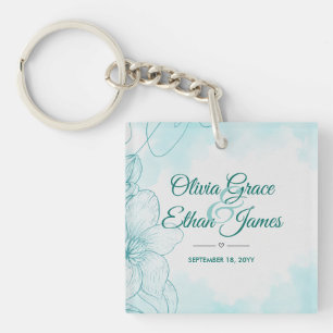 Porte-clefs Faire-part de mariage floral aquarelle sarcelle él