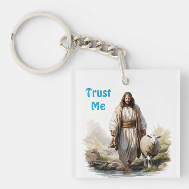Porte-clefs Faites-moi confiance, Jésus et Agneau (Devant)