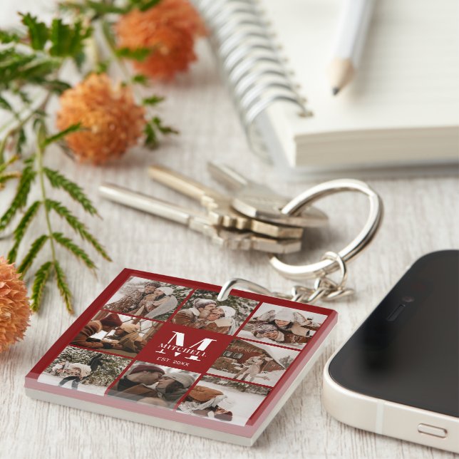 Porte-clefs Famille Bourgogne moderne Photo Collage Monogramme (Devant Droit)