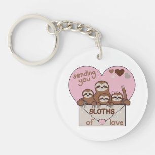 Porte-clefs Famille de paresseux avec enveloppe, cœur et texte