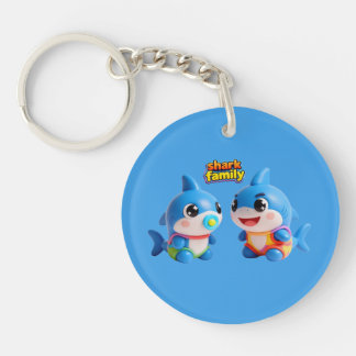 Porte-clefs Famille de Requin Mignon Personnage de Dessin Anim