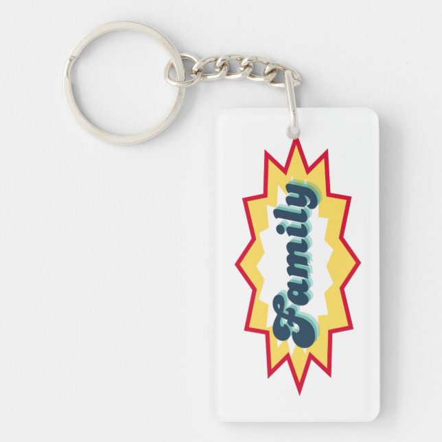 Porte-clefs Famille, design pop de bande dessinée (Devant)