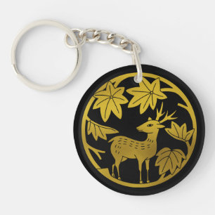 Porte-clefs Famille japonaise Crest-érable japonais et cerf