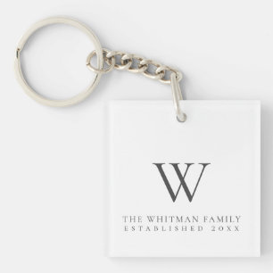 Porte-clefs Famille Maison Monogramme Charbon Blanc