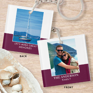 Porte-clefs Famille Moderne Nom Personnalisé 2 Photo Rose Fonc