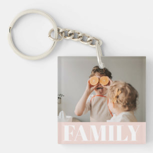 Porte-clefs Famille Pastel Rose moderne Cadeau photo