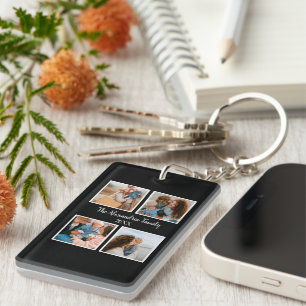 Porte-clefs Famille personnalisée 4 photo collage modèle