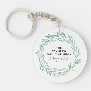 Porte-clefs Famille Réunion Aquarelle Wreath Verdure Foliage