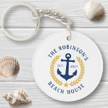 Porte-clefs Family Beach House Ancre Gold Laurel Star 2 Côté<br><div class="desc">Un porte - clé acrylique à double face et à thème nautique avec votre nom de famille et maison de plage, maison de lac, ou tout autre texte souhaité et date établie. Doté d'une ancre de bateau conçue sur mesure avec des feuilles de laurier de style or et d'une étoile...</div>