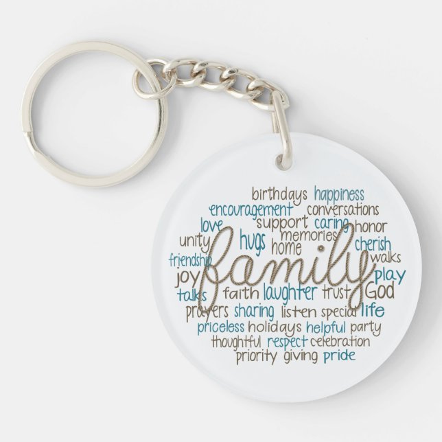 Porte-clefs Family Word Cloud With Rope Text (Devant)