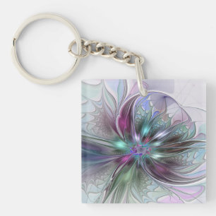 Porte-clefs Fantaisie Abstraite Moderne Fleur Fractale Colorée