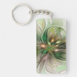 Porte-clefs Fantaisie Abstraite Moderne Fleur Fractale Colorée