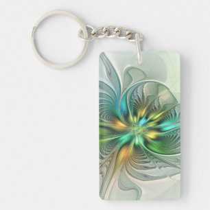 Porte-clefs Fantaisie Abstraite Moderne Fleur Fractale Colorée