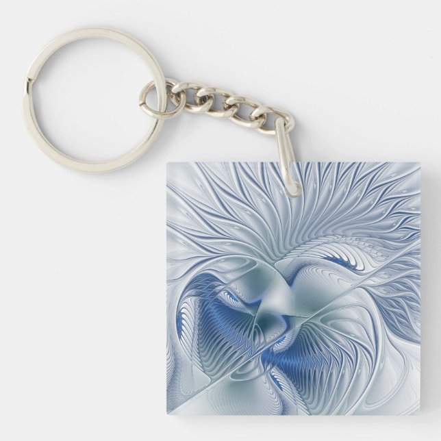Porte-clefs Fantaisie dynamique Abstrait Tons bleus Art fracta (Devant)