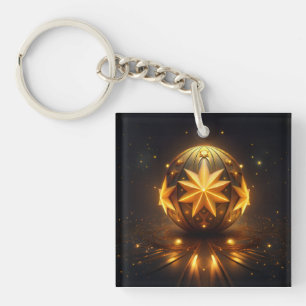 Porte-clefs Fantaisie fractale Sphère Bronze Étoiles Dorées
