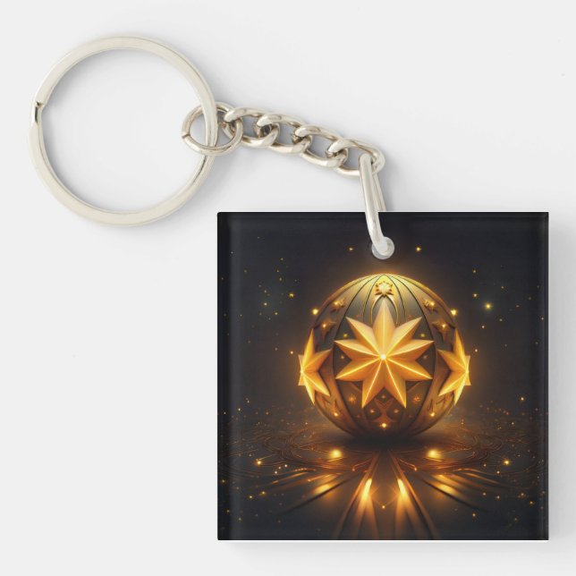 Porte-clefs Fantaisie fractale Sphère Bronze Étoiles Dorées  (Devant)