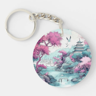 Porte-clefs Fantasie de pays à l'aquarelle de fleurs de cerisi