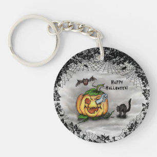 Porte-clefs Fantôme, chauve-souris et chat, Bonne Halloween !
