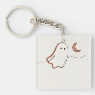 Porte-clefs Fantôme minimaliste et lune croissante Halloween É