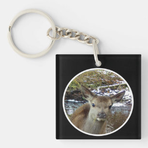 Porte-clefs Faon de cerf sauvage Habitat d'hiver Nature Art