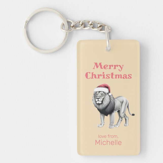 Porte-clefs Faune Safari Animal Lion Santa Hat Noël (Devant)