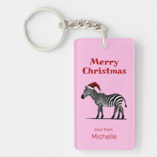 Porte-clefs Faune Safari animal Zebra Santa Hat Noël