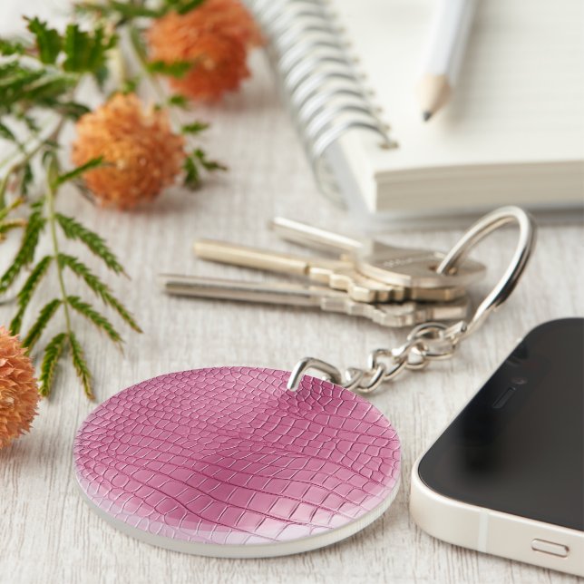 Porte-clefs Faux alligator rose animal  (Devant droit)