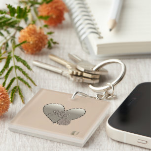 Porte-clefs Faux Beveled Love U & Rose Champaign