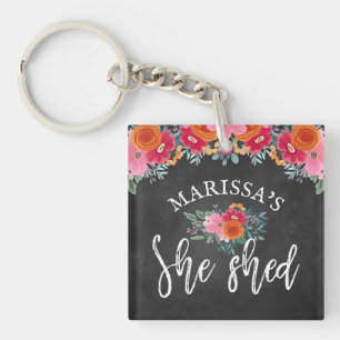 Porte-clefs Faux Chalkboard Brosse Florale Script She Shopping