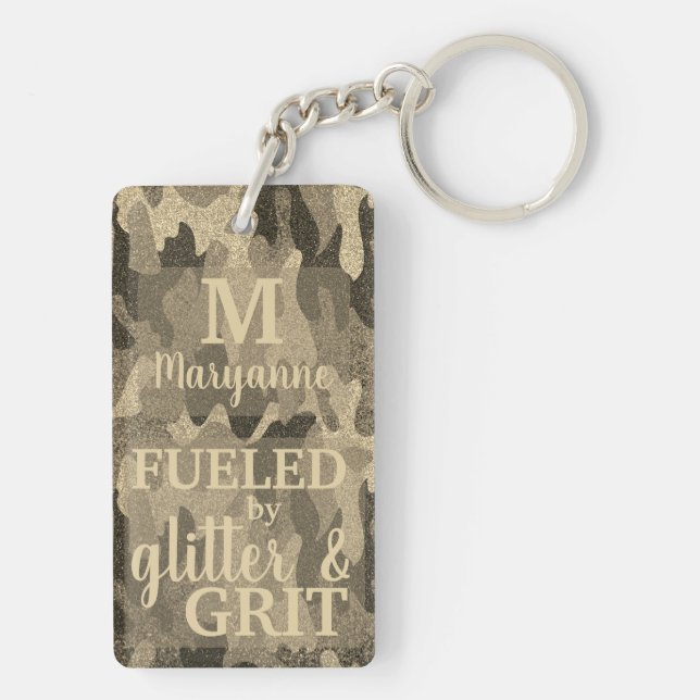 Porte-clefs Faux Gold Camouflage Glitter Metallic Camo Name (Dos)
